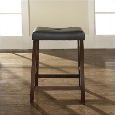 Crosley Furniture Counter Height Upholstered Saddle Seat Bar Stool in Vintage Mahogany Finish