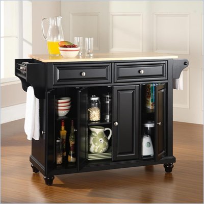 Crosley Furniture Cambridge Natural Wood Top Kitchen Island in Black Finish