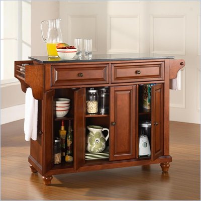 Crosley Furniture Cambridge Solid Black Granite Top Kitchen Island in Classic Cherry Finish