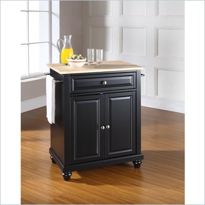Crosley Furniture Cambridge Natural Wood Top Kitchen Island in Black