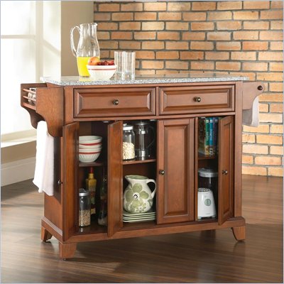 Crosley Furniture Newport Solid Granite Top Kitchen Island in Classic Cherry Finish
