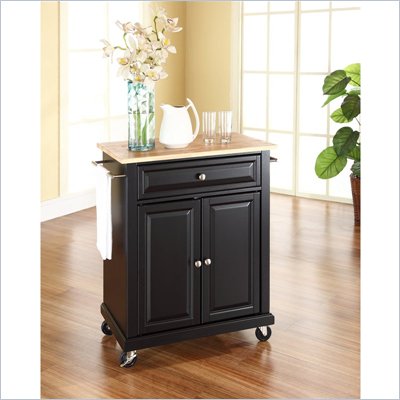 Crosley Furniture Natural Wood Top Kitchen Cart in Black
