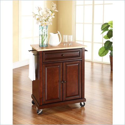Crosley Furniture Natural Wood Top Kitchen Cart in Mahogany