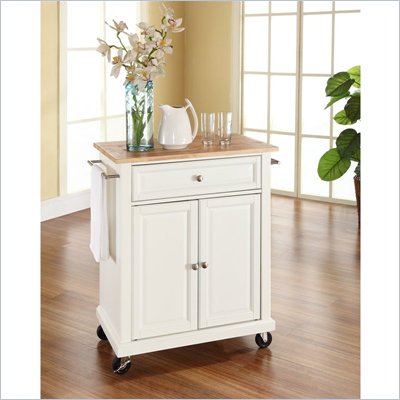 Crosley Furniture Natural Wood Top Kitchen Cart in White