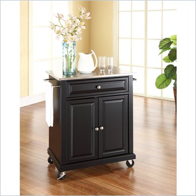 Crosley Furniture Stainless Steel Top Kitchen Cart in Black