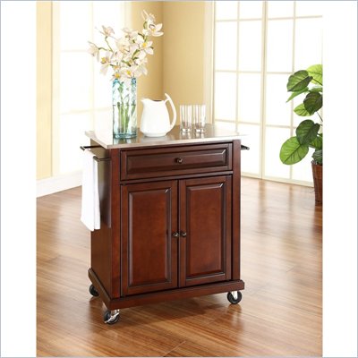Crosley Furniture Stainless Steel Top Kitchen Cart in Mahogany