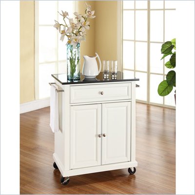 Crosley Furniture Solid Black Granite Top Kitchen Cart in White