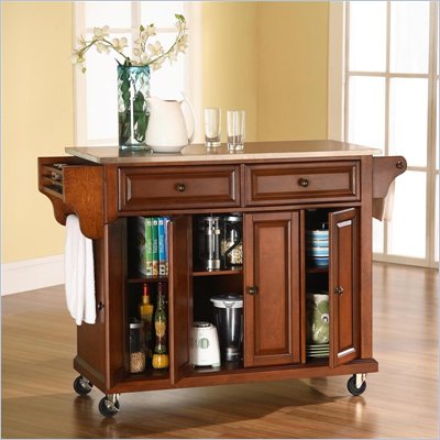Crosley Furniture Stainless Steel Top Kitchen Cart in Classic Cherry Finish