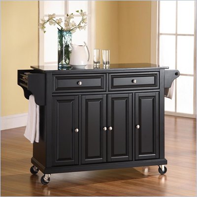 Crosley Furniture Solid Black Granite Top Kitchen Cart in Black Finish