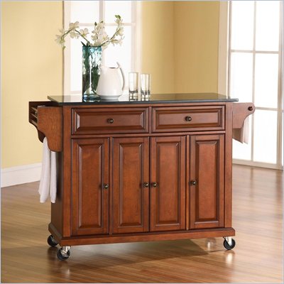 Crosley Furniture Solid Black Granite Top Kitchen Cart in Classic Cherry