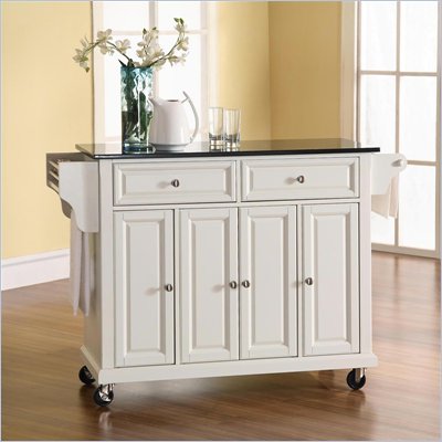 Crosley Furniture Solid Black Granite Top Kitchen Cart in White Finish