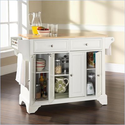 Crosley Furniture LaFayette Natural Wood Top Kitchen Island in White Finish
