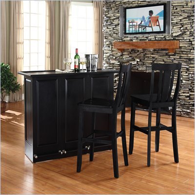 Crosley Mobile Folding Bar in Black Finish With 30" Shield Back Stool
