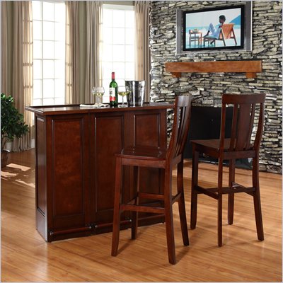 Crosley Mobile Folding Bar in Vintage Mahogany with 30" Shield Stool