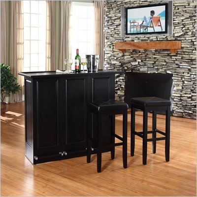 Crosley Mobile Folding Bar in Black with 29" Upholstered Stool