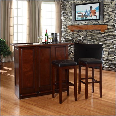 Crosley Mobile Folding Bar in Vintage Mahogany with 29" Stool