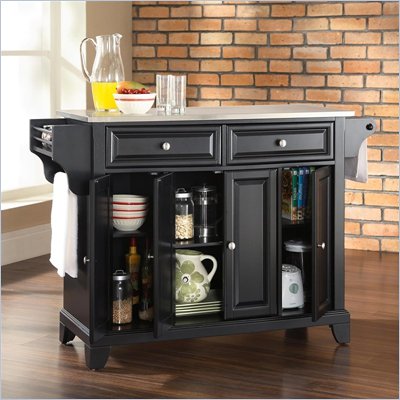 Crosley Furniture Newport Stainless Steel Top Kitchen Island in Black Finish