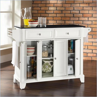 Crosley Furniture Newport Solid Black Granite Top Kitchen Island in White Finish
