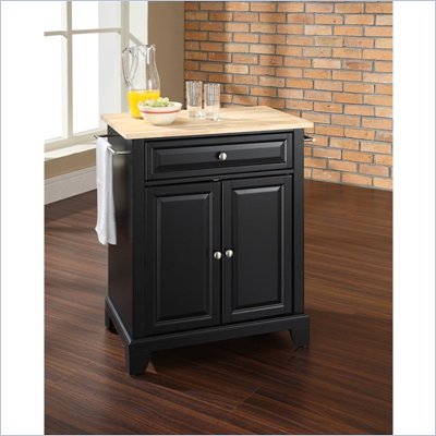 Crosley Furniture Newport Natural Wood Top Kitchen Island in Black