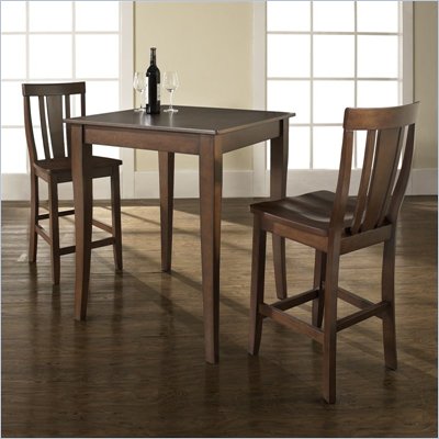Crosley Furniture 3 Piece Pub Dining Set with Cabriole Leg and Shield Back Stools in Vintage Mahogany Finish