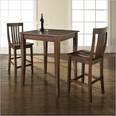 Crosley Furniture 3 Piece Pub Dining Set with Cabriole Leg and School House Stools in Vintage Mahogany Finish