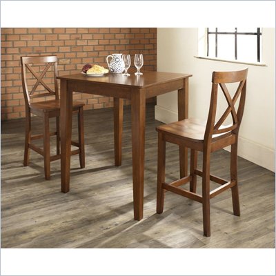 Crosley Furniture 3 Piece Pub Dining Set with Tapered Leg and X-Back Stools in Classic Cherry Finish