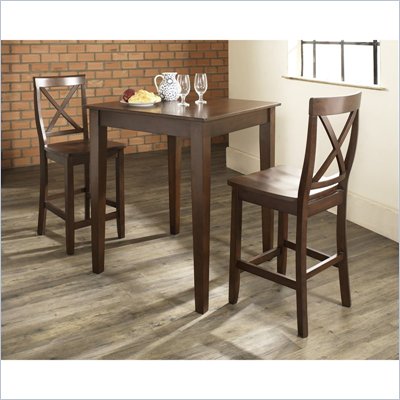 Crosley Furniture 3 Piece Pub Dining Set with Tapered Leg and X-Back Stools in Vintage Mahogany Finish