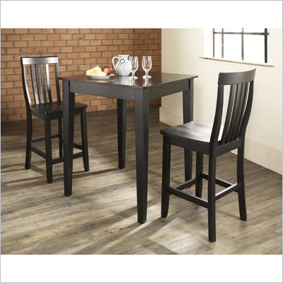 Crosley Furniture 3 Piece Pub Dining Set with Tapered Leg and School House Stools in Black Finish