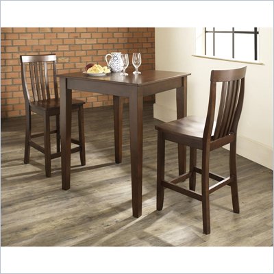 Crosley Furniture 3 Piece Pub Dining Set with Tapered Leg and School House Stools in Vintage Mahogany Finish
