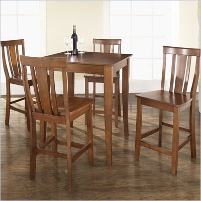 Crosley Furniture 5 Piece Pub Dining Set with Cabriole Leg and Shield Back Stools in Classic Cherry Finish