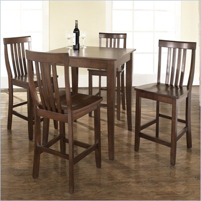 Crosley Furniture 5 Piece Pub Dining Set with Cabriole Leg and School House Stools in Vintage Mahogany Finish