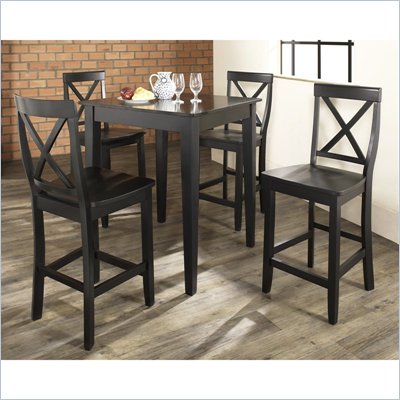 Crosley Furniture 5 Piece Pub Dining Set with Tapered Leg and X-Back Stools in Black Finish
