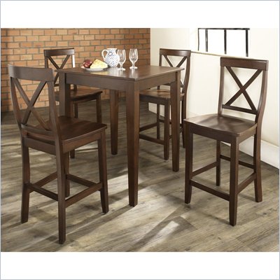 Crosley Furniture 5 Piece Pub Dining Set with Tapered Leg and X-Back Stools in Vintage Mahogany Finish
