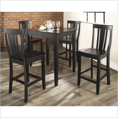Crosley Furniture 5 Piece Pub Dining Set with Tapered Leg and Shield Back Stools in Black Finish