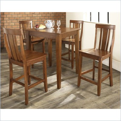 Crosley Furniture 5 Piece Pub Dining Set with Tapered Leg and Shield Back Stools in Classic Cherry Finish