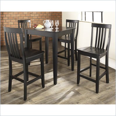 Crosley Furniture 5 Piece Pub Dining Set with Tapered Leg and School House Stools in Black Finish