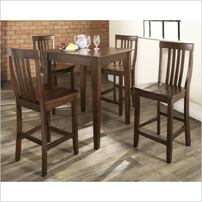 Crosley Furniture 5 Piece Pub Dining Set with Tapered Leg and School House Stools in Vintage Mahogany Finish