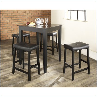 Crosley Furniture 5 Piece Pub Dining Set with Tapered Leg and Upholstered Saddle Stools in Black Finish