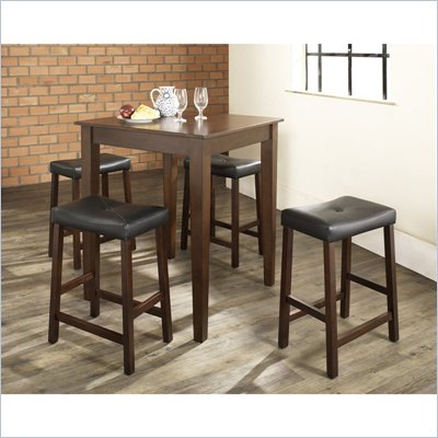 Crosley Furniture 5 Piece Pub Dining Set with Tapered Leg and Upholstered Saddle Stools in Vintage Mahogany Finish