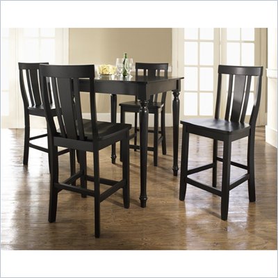 Crosley Furniture 5 Piece Pub Dining Set with Turned Leg and Shield Back Stools in Black Finish