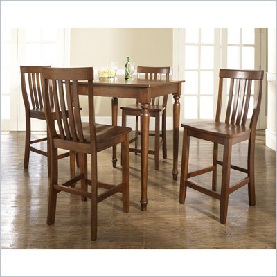 Crosley Furniture 5 Piece Pub Dining Set with Turned Leg and School House Stools in Classic Cherry Finish