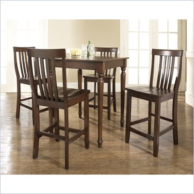 Crosley Furniture 5 Piece Pub Dining Set with Turned Leg and School House Stools in Vintage Mahogany Finish