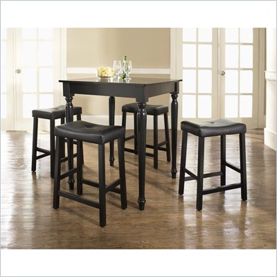 Crosley Furniture 5 Piece Pub Dining Set with Turned Leg and Upholstered Saddle Stools in Black Finish