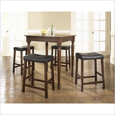 Crosley Furniture 5 Piece Pub Dining Set with Turned Leg and Upholstered Saddle Stools in Vintage Mahogany Finish