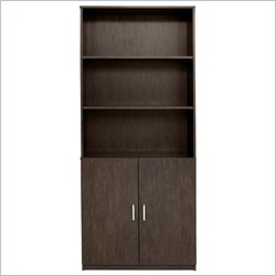 Ameriwood Wood 3 Shelf Wood Bookcase with Cabinet Doors in Black Castle Finish