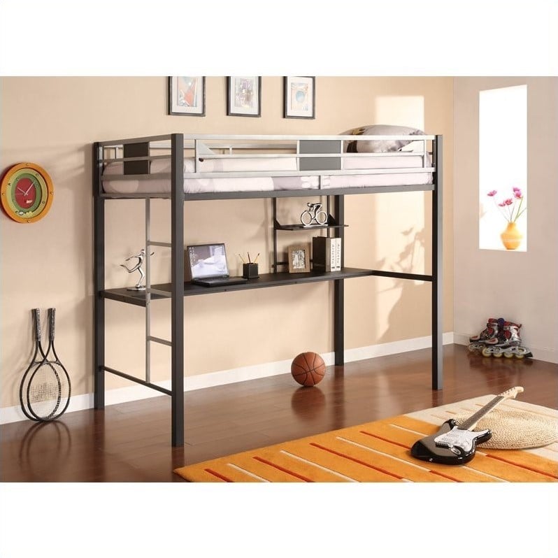 DHP Silver Screen Loft Bunk with Desk in Black and Silver