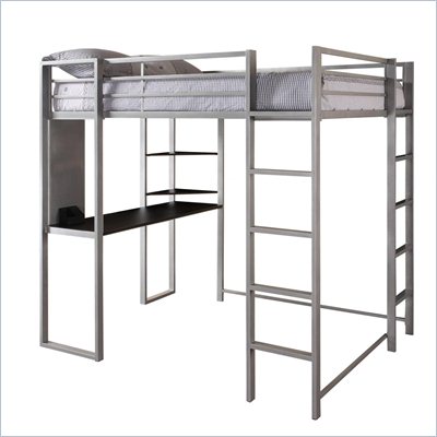 DHP Abode Silver Full Size Loft Bed with Black Desk and Shelves