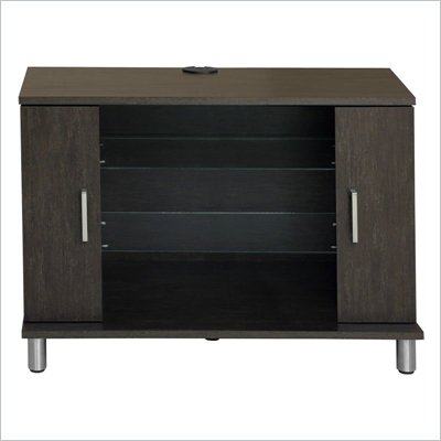 Ameriwood TV Stand with Glass Shelves in Black Castle Finish