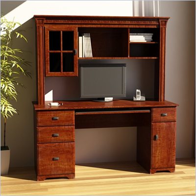 Ameriwood Wood Front Computer Desk and Hutch in Mohawk Maple