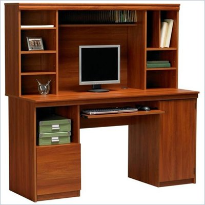 Ameriwood Industries Wood Computer Desk with Hutch in Cherry